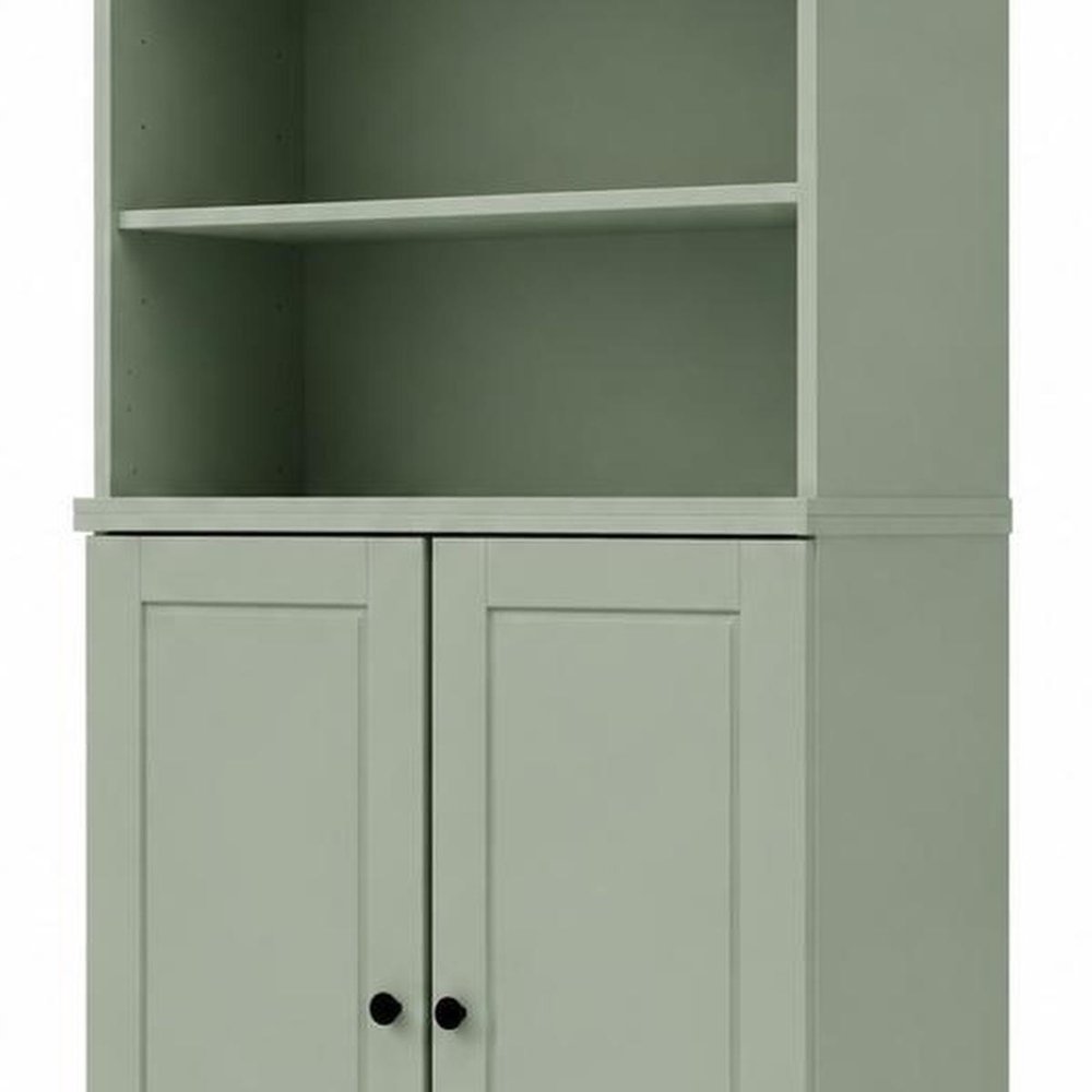 72" Sage Solid Wood Adjustable Six Tier Library Bookcase with Two Doors