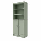 72" Sage Solid Wood Adjustable Six Tier Library Bookcase with Two Doors