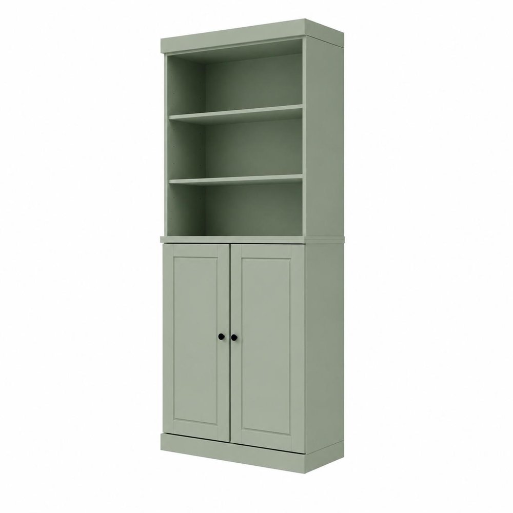 72" Sage Solid Wood Adjustable Six Tier Library Bookcase with Two Doors