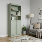 72" Sage Solid Wood Adjustable Six Tier Library Bookcase with Two Doors