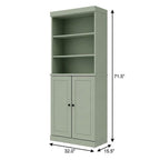 72" Sage Solid Wood Adjustable Six Tier Library Bookcase with Two Doors