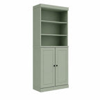 72" Sage Solid Wood Adjustable Six Tier Library Bookcase with Two Doors