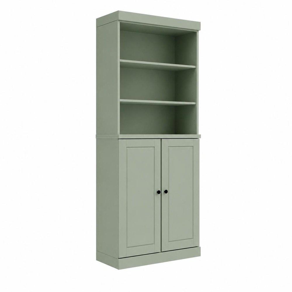 72" Sage Solid Wood Adjustable Six Tier Library Bookcase with Two Doors