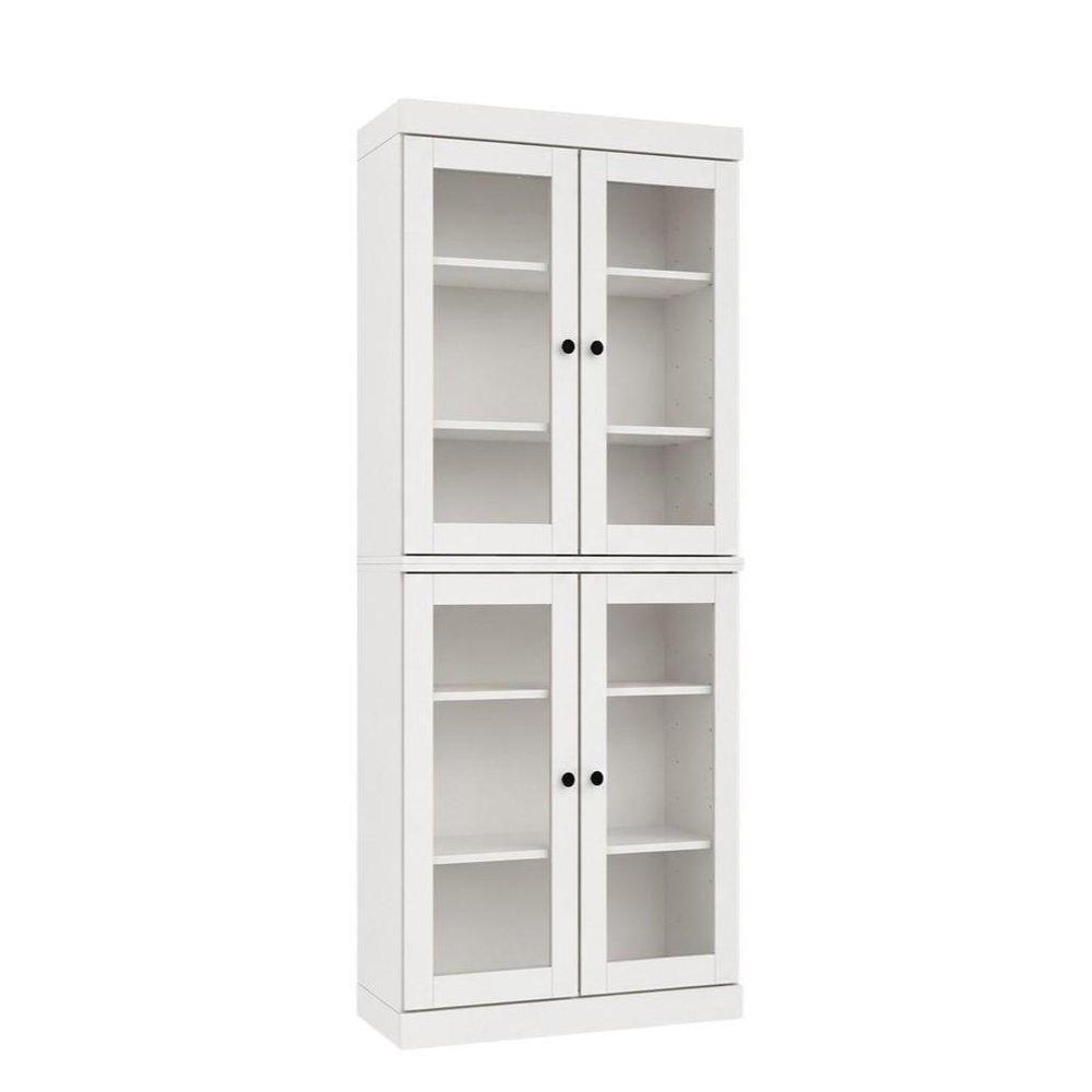 72" White Solid Wood Adjustable Six Tier Library Bookcase with Four Doors