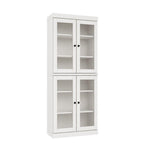 72" White Solid Wood Adjustable Six Tier Library Bookcase with Four Doors