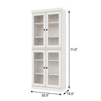72" White Solid Wood Adjustable Six Tier Library Bookcase with Four Doors