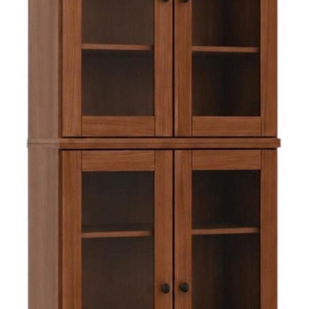 72" Coffee Solid Wood Adjustable Six Tier Library Bookcase with Four Doors