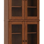 72" Coffee Solid Wood Adjustable Six Tier Library Bookcase with Four Doors