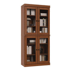 72" Coffee Solid Wood Adjustable Six Tier Library Bookcase with Four Doors