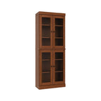 72" Coffee Solid Wood Adjustable Six Tier Library Bookcase with Four Doors