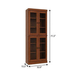 72" Coffee Solid Wood Adjustable Six Tier Library Bookcase with Four Doors