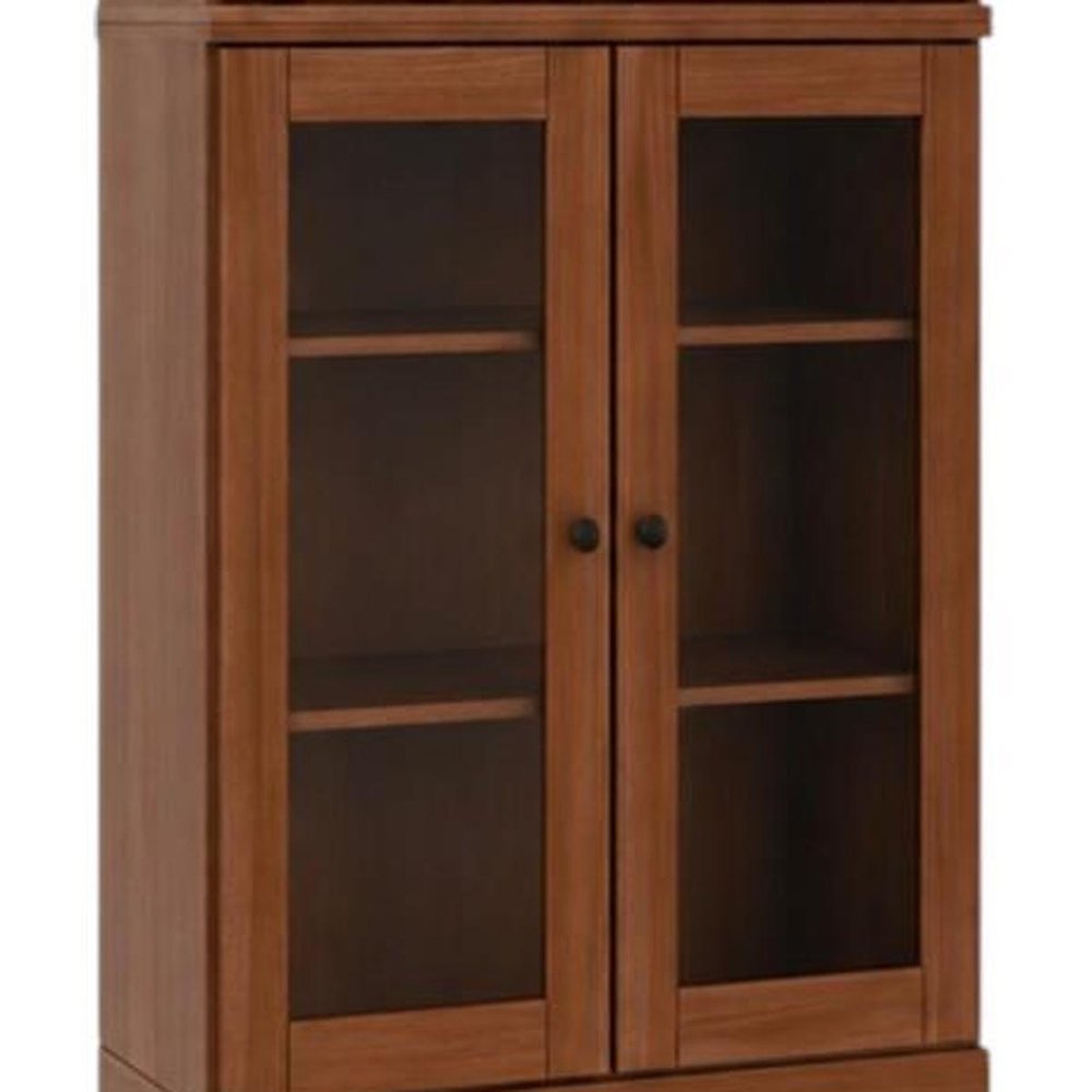 72" Coffee Solid Wood Adjustable Six Tier Library Bookcase with Four Doors