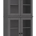72" Gray Solid Wood Adjustable Six Tier Library Bookcase with Four Doors