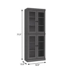 72" Gray Solid Wood Adjustable Six Tier Library Bookcase with Four Doors