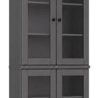 72" Gray Solid Wood Adjustable Six Tier Library Bookcase with Four Doors