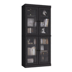 72" Black Solid Wood Adjustable Six Tier Library Bookcase with Four Doors