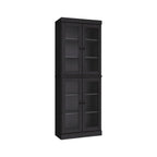 72" Black Solid Wood Adjustable Six Tier Library Bookcase with Four Doors