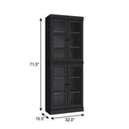 72" Black Solid Wood Adjustable Six Tier Library Bookcase with Four Doors
