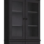 72" Black Solid Wood Adjustable Six Tier Library Bookcase with Four Doors
