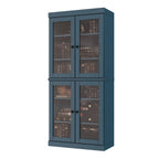 72" Teal Blue Solid Wood Adjustable Six Tier Library Bookcase with Four Doors