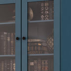 72" Teal Blue Solid Wood Adjustable Six Tier Library Bookcase with Four Doors