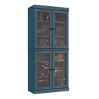 72" Teal Blue Solid Wood Adjustable Six Tier Library Bookcase with Four Doors