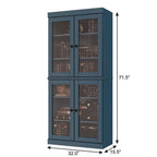72" Teal Blue Solid Wood Adjustable Six Tier Library Bookcase with Four Doors