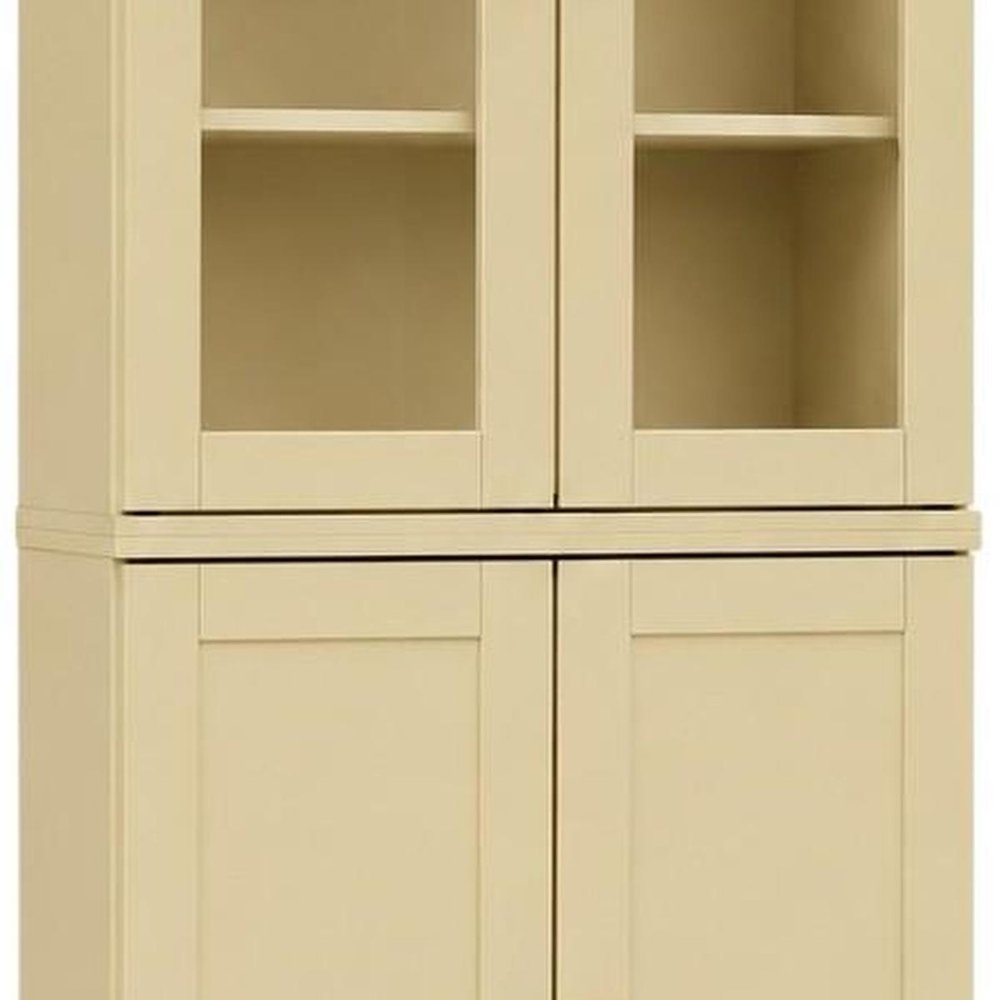 72" Yellow Solid Wood Adjustable Six Tier Library Bookcase with Four Doors