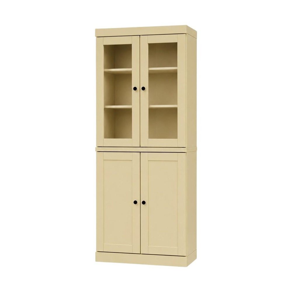 72" Yellow Solid Wood Adjustable Six Tier Library Bookcase with Four Doors