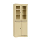 72" Yellow Solid Wood Adjustable Six Tier Library Bookcase with Four Doors