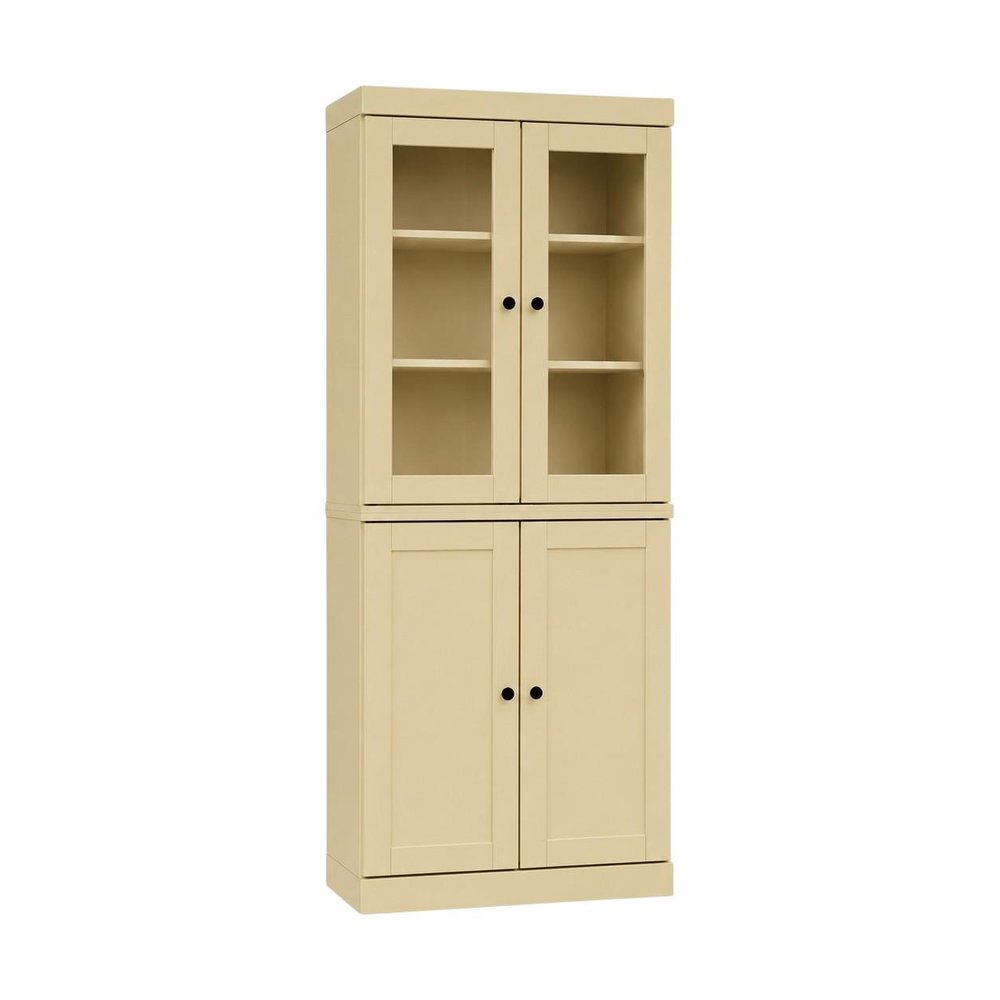 72" Yellow Solid Wood Adjustable Six Tier Library Bookcase with Four Doors
