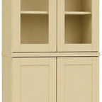 72" Yellow Solid Wood Adjustable Six Tier Library Bookcase with Four Doors