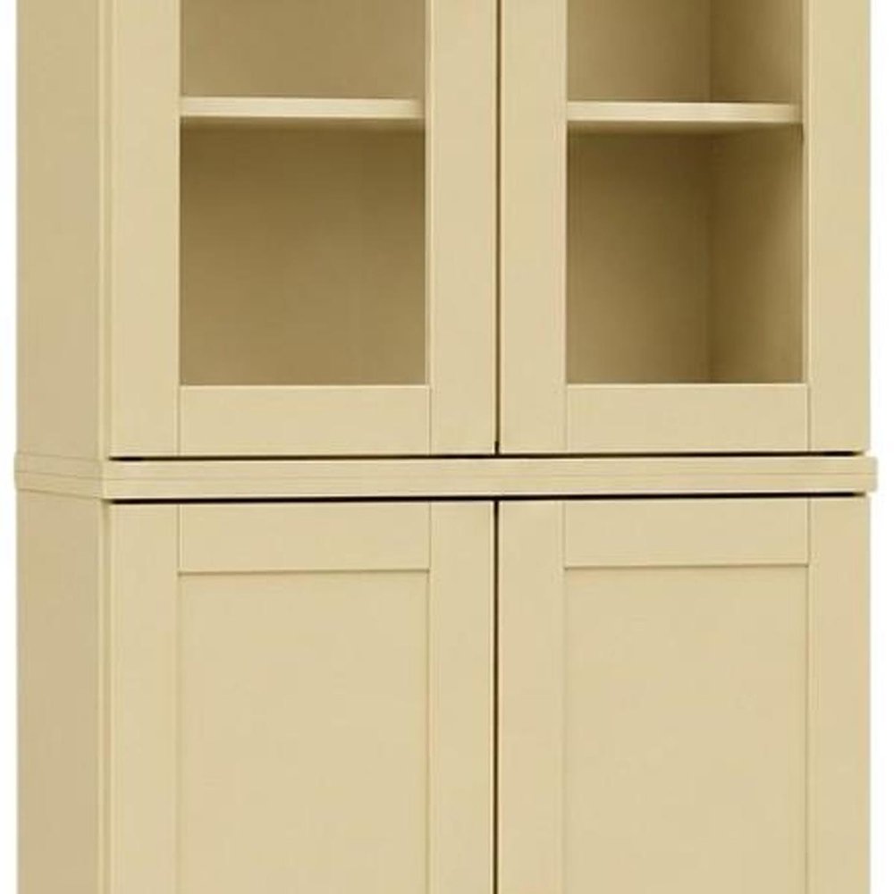72" Yellow Solid Wood Adjustable Six Tier Library Bookcase with Four Doors