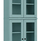 72" Aqua Solid Wood Adjustable Six Tier Library Bookcase with Four Doors