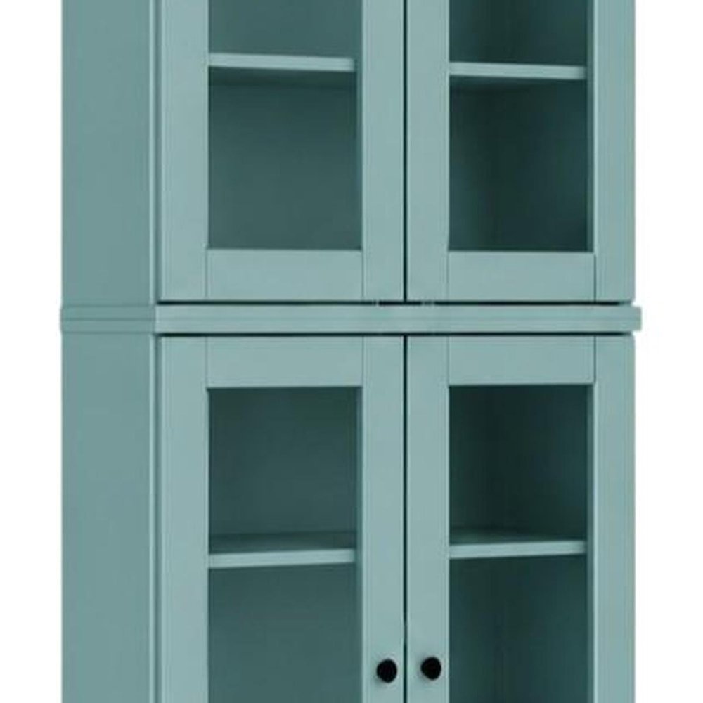 72" Aqua Solid Wood Adjustable Six Tier Library Bookcase with Four Doors
