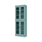 72" Aqua Solid Wood Adjustable Six Tier Library Bookcase with Four Doors