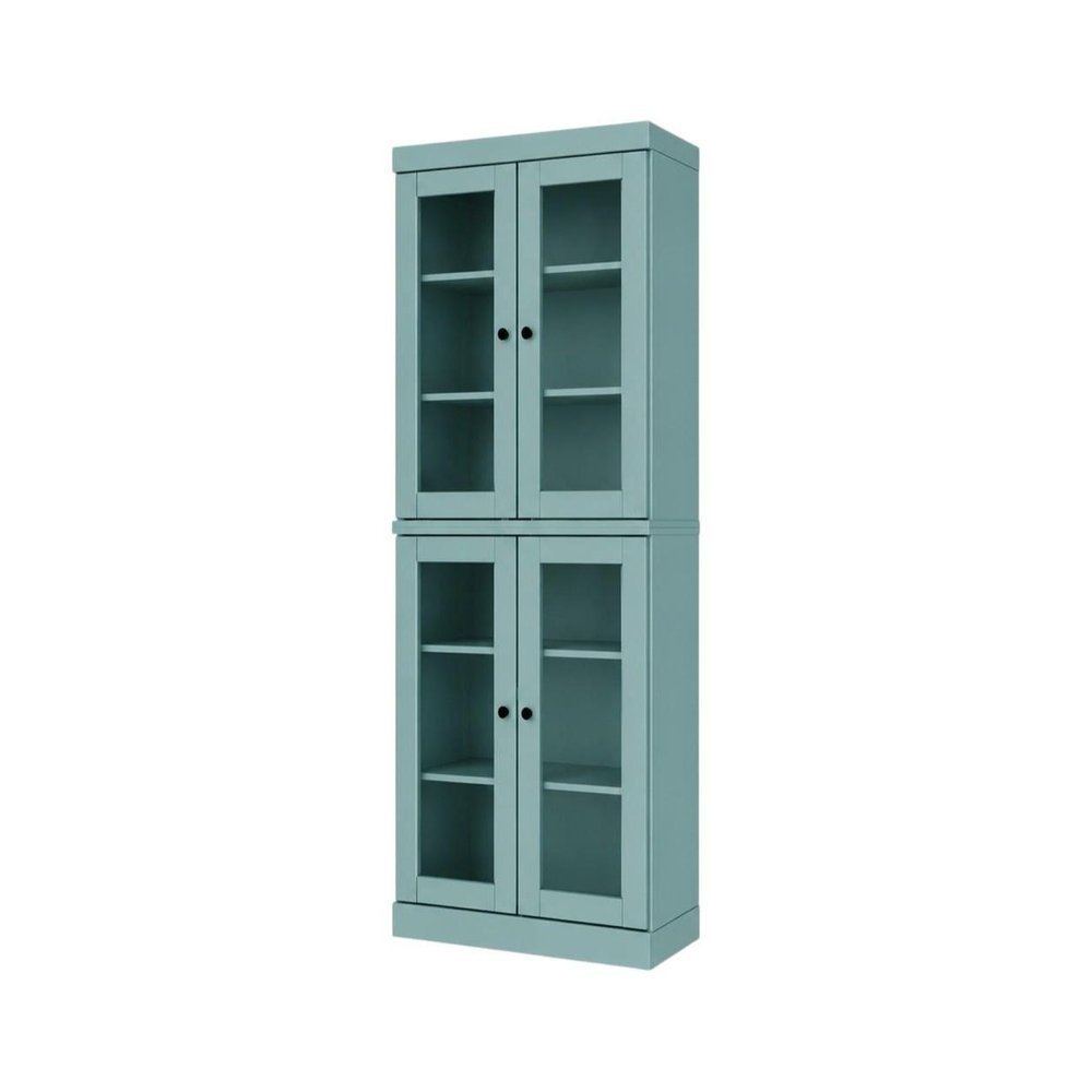 72" Aqua Solid Wood Adjustable Six Tier Library Bookcase with Four Doors