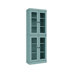 72" Aqua Solid Wood Adjustable Six Tier Library Bookcase with Four Doors