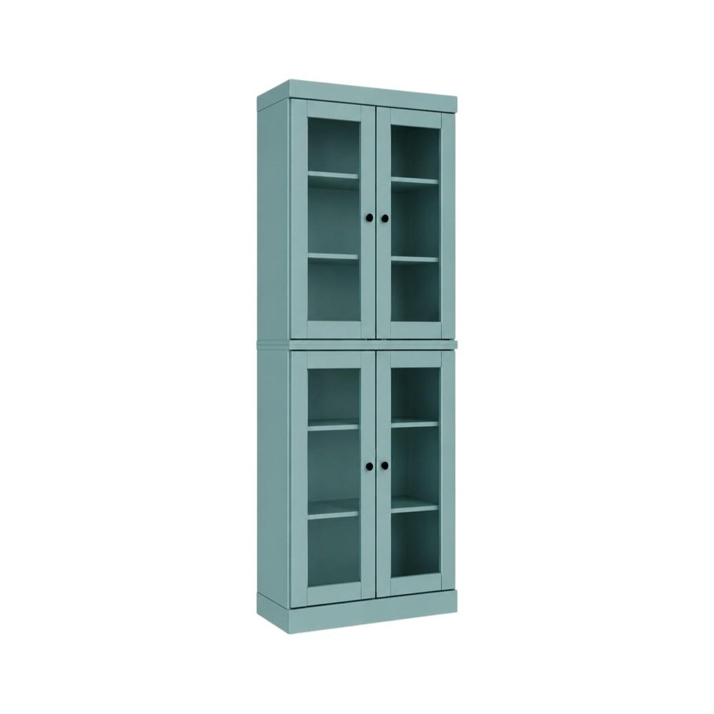 72" Aqua Solid Wood Adjustable Six Tier Library Bookcase with Four Doors