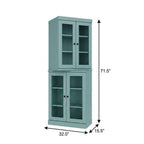72" Aqua Solid Wood Adjustable Six Tier Library Bookcase with Four Doors