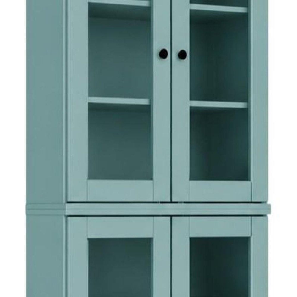 72" Aqua Solid Wood Adjustable Six Tier Library Bookcase with Four Doors