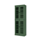 72" Green Solid Wood Adjustable Six Tier Library Bookcase with Four Doors