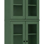 72" Green Solid Wood Adjustable Six Tier Library Bookcase with Four Doors
