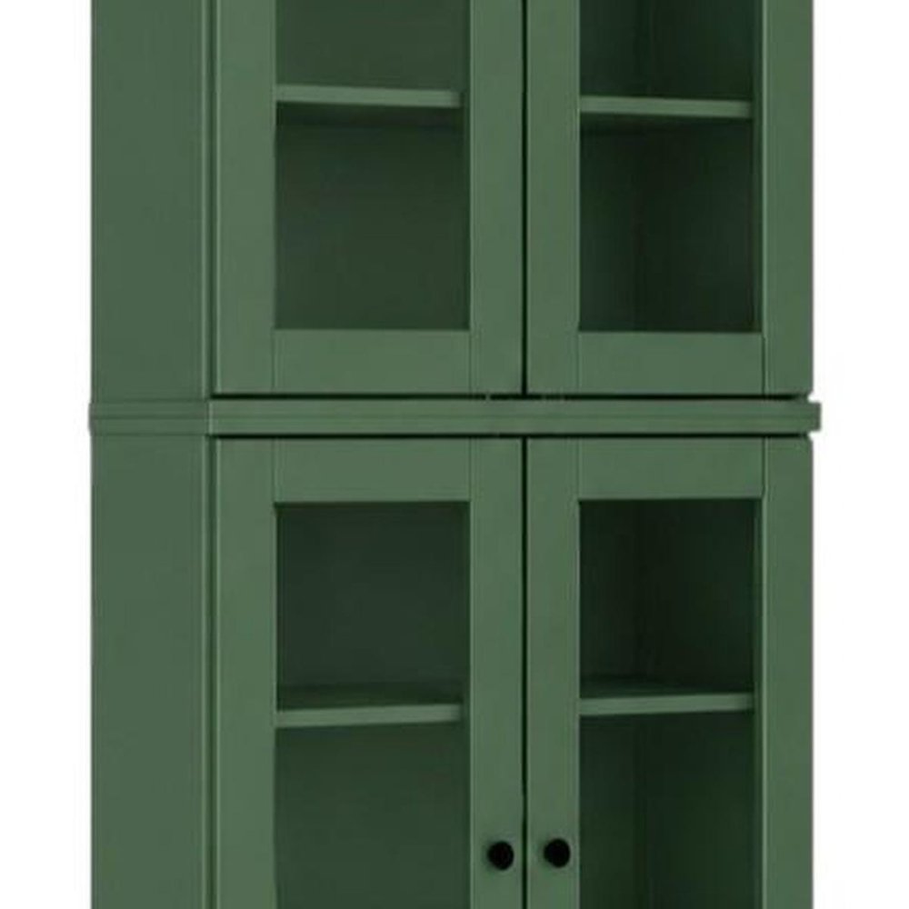 72" Green Solid Wood Adjustable Six Tier Library Bookcase with Four Doors