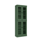 72" Green Solid Wood Adjustable Six Tier Library Bookcase with Four Doors