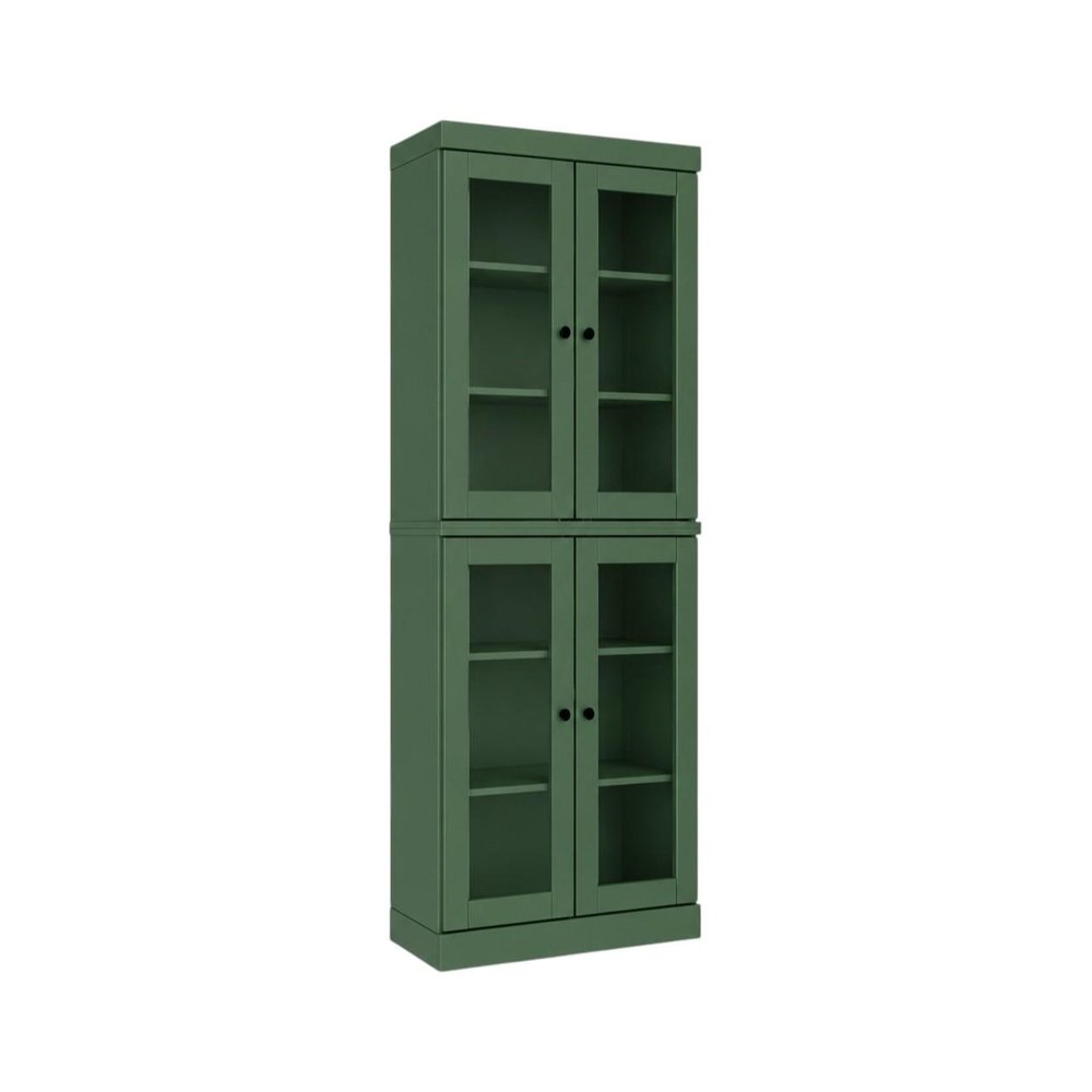 72" Green Solid Wood Adjustable Six Tier Library Bookcase with Four Doors