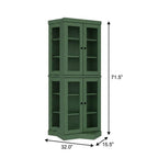 72" Green Solid Wood Adjustable Six Tier Library Bookcase with Four Doors