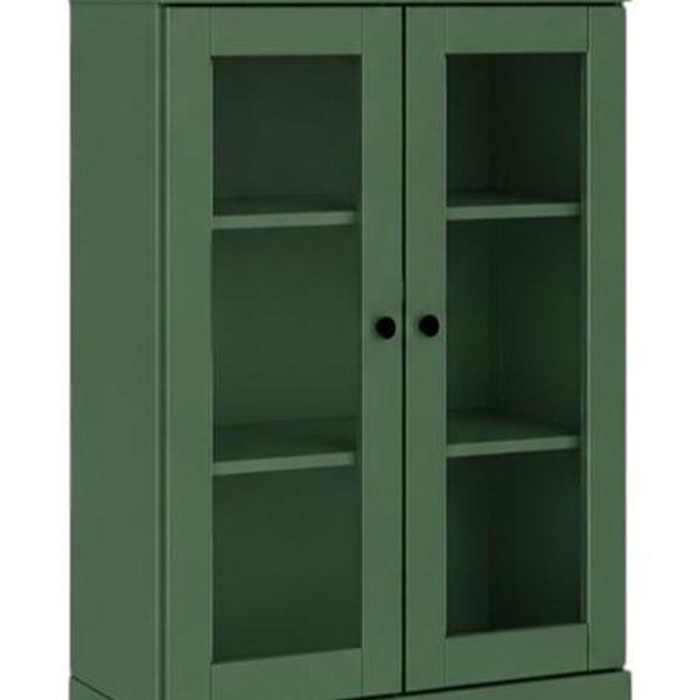 72" Green Solid Wood Adjustable Six Tier Library Bookcase with Four Doors