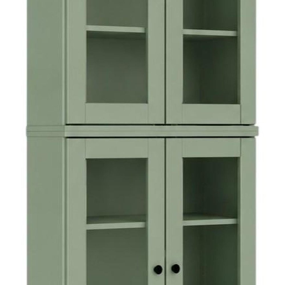 72" Sage Solid Wood Adjustable Six Tier Library Bookcase with Four Doors
