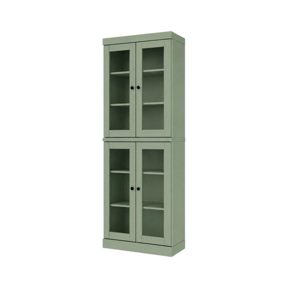 72" Sage Solid Wood Adjustable Six Tier Library Bookcase with Four Doors